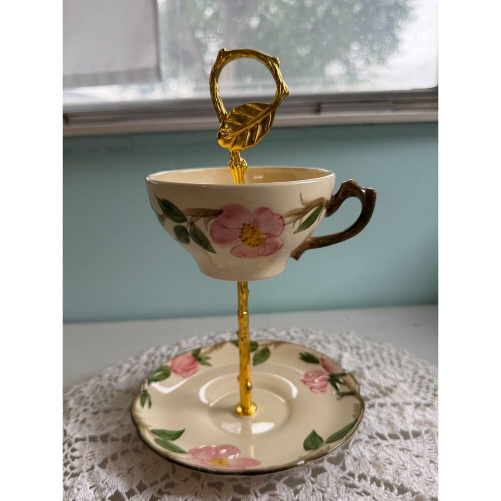 Franciscan Desert Rose Two-Tier Teacup Jewelry Tray